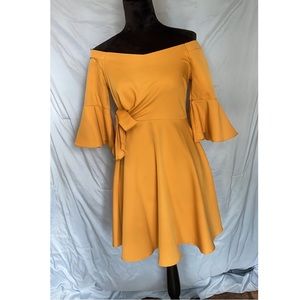 Mustard fall dress with tie-able bow